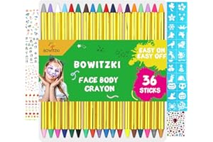 Bowitzki Face Paint Crayons for Kids 36 Colors Jumbo Body Painting Marker Sticks Makeup Crayons Kit with Face Painting Stencils Nail Sticker Jewels