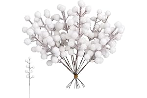 YUUCHORINGEE 20 Stück Weihnachtsdeko Weiß Beeren Weihnachten, Mistelzweig Winterdeko Beerenzweig mit Schnee Deko, Künstliche Zweige Deko Weihnachten Schneebeeren für Tischgestecke, Kranz und DIY Heimdekoration