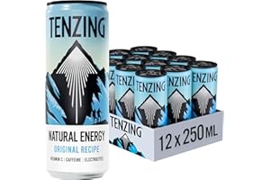 TENZING Natural Energy Drink, Plant Based, Vegan, & Gluten Free Drink, Original Recipe, 250ml (Pack of 12) - Packaging may vary