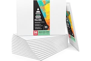 Arteza Lot de 14 panneaux en toile vierge 100 % coton avec apprêt gesso 270 g/m² - Pour peinture et pouring acrylique - 22,9 x 30,5 cm