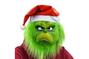 DONY Grinch Máscara,Máscara de Látex Navideña,Máscara de Monstruo de Pelo Verde,Papá Noel Verde,Máscara de Cabeza Completa de Terror,Máscara de Fiesta Escolar de Disfraces de Carnaval de Halloween