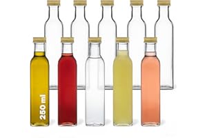 gouveo 10er Set Glasflasche 250 ml Maraska, eckig, Schraubverschluss PP31,5 (goldfarben) - leere Flaschen zum Befüllen für Likör, Schnaps, Sirup, Öl & Essig - spülmaschinengeeignet (MFET250G)