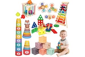 LearnToy Baby Spielzeug 6-18 Monate - Montessori 7-in-1 Aktivitätsset mit Stapelblöcken, Beißring & Sensorik-Behälter​​, Zertifiziert nach EN71​​, Geschenk für Babys​​