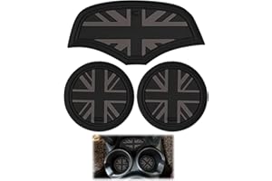 XUENIU 3Pcs Black Anti-Slip Silicone Car Cup Holder Coasters Flag Design, Vehicle Cup Holder Insert Accessories Non Slip Cup Mats for Mini Cooper F55/F56/F60/Mini Series