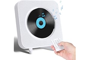 MAITE Reproductor de CD Bluetooth con Altavoz Hi-Fi,Reproductor de CD montable en la Pared para el hogar Radio FM/USB/Conector de Auriculares Entrada AUX con Mando a Distancia