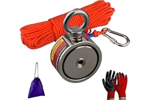 MUTUACTOR Silne magnesy wędkarskie połączone siła ciągnięcia 240 kg, dwustronny magnes odbierający N52 magnesy neodymowe z trwałą liną 20 m, mocne magnesy do wędkowania i odzysku magnetycznego