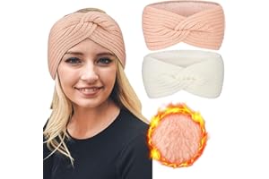 DRESHOW Damen Warm Gestricktes Stirnband Winter Ohrenwärmer Gehäkelte Kopfwickel Dickes Fleecefutter Haarbänder