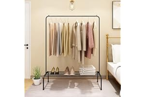 JURMERRY Portant Penderie à vêtements Riel Metálico Modern Minimalista Con Barra Supérieur pour Ropa y Estante Inférieur pour Zapatos Botas Tartes Cajas Ajustables 120 x 45 x 157 cm, Noir