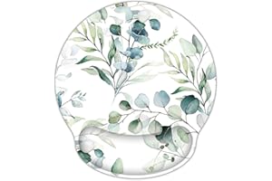 AOKSUNOVA Tapis de souris avec coussin en gel Tapis de souris ergonomique avec feuilles vertes Tapis de souris avec repose-poignet