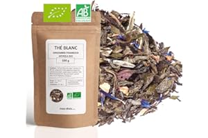 MES THÉS Thé Blanc bio Framboise gingembre acérola - 100g (40 tasses) - Thé en vrac 100% agriculture biologique - Mes-Thés