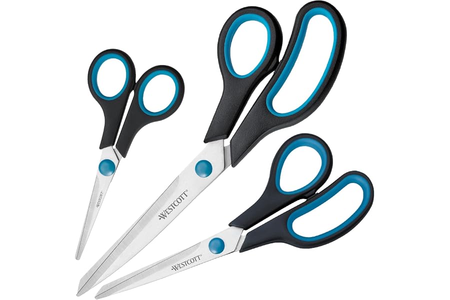 Westcott Easy Grip - Set de tijeras, 3 unidades, color azul/negro