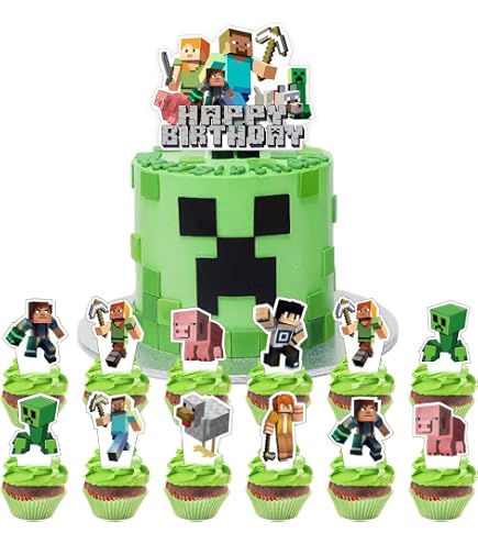 Toppers De Cupcake Pixel Miner | 24 Figuras De Videojuego | Decoración Tartas Cumpleaños