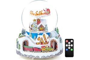 MS. WENNY Christmas Music Box Snow Globe Gift, Musical Rotating Santa Claus with Train in Village Glitter Gifts for Wife Mom Girlfriend Daughter Son Granddaughter, Xmas Music Box Play 48 Christmas Songs