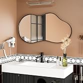 WEER Irregular Asymmetrical Wall Mirror, 50x90cm Cloud Frame Artistic Vanity Mirror, Black Decorative Mirror Unique Shape for