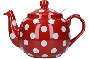 London Pottery Farmhouse czajnik w kropki z zaparzaczem ceramiczny, czerwono-biały w kropki, 4 filiżanki (1,2 l)