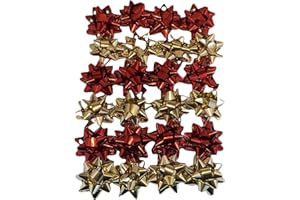 GMM 24 Coccarde da Regalo grandi, colore rosso, oro metallico per regali di Natale, Fiocchetti per Pacchetti Regalo Autoadesivi, Stelle Decorative per Natale e Compleanni Diametro 6 cm ADESIVO 2 CM