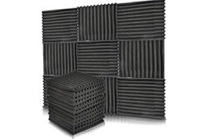 DODUOS 12Pcs Acoustic Foam Tiles Panels Acoustic Wedge Wall Foam Padding Soundproofing Studio Foam Panel for Studio KTV Soundproof Treatment Paint Pads Wall Sticker 12" X 12" X 1/2" Black