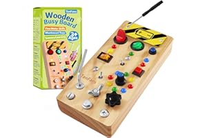 TenFans Montessori Busy Board - Sensorisches Lernspielzeug mit LED-Schalter, Schraubendreher-Tools & Feinmotorik-Aktivitäten für Kinder ab 1 Jahr - Reise-Spielzeug zur Entwicklungskompetenz