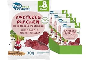 ‎FRECHE FREUNDE BABY FRECHE FREUNDE Bio Baby Kekse Rübchen Rote Bete & Pastinake, Snack für Babys ab 8 Monaten, ohne Zuckerzusatz, vegan, 8er Pack (8 x 30g)