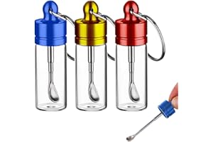 AABDTYYD Portatili Contenitore per Spezie, Set da 3 Contenitori Mini in Vetro 6cm per Spezie, Zucchero (Rosso, Oro, Blu) con Portachiavi, Barattoli per Spezie da Viaggio e Cucina