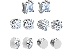 LEIKEDUN 5 Paires 6mm Boucles d'Oreilles Homme Boucle Aimantée en Acier Inoxydable Magnétiques Fausse Boucle d'Oreille Femme Zircon Brillant Boucle d Oreille Homme Aimant Cadeaux Anniversaire Noël