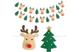 G2PLUS 2 Pack Pre-Strung Felt Christmas Garland: 3M Reindeer Tree Hanging Bunting for Xmas Party Decor, Holiday Home Wall Fireplace Decor