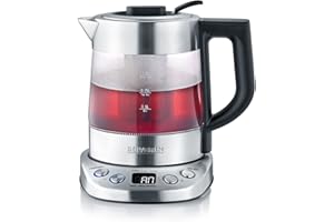 SEVERIN Bouilloire Eau et Thé, 1L, 2 200W, 5 Programmes d'Infusion Préréglés, Température et Temps Réglables, Verre/Inox, WK 3473