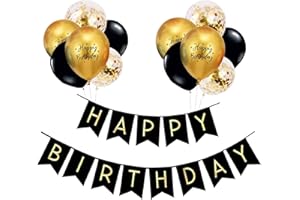 YELYAN Happy-Birthday-Banner und Partydekoration, Happy-Birthday-Fähnchen, 12-Zoll-Happy-Birthday-Luftballons mit Konfetti, Perfekt für Geburtstagsdekorationen