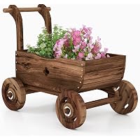 Relaxdays Pflanzschubkarren Set, 2 Stück – Rustikale Holz-Deko Für Garten Und Terrasse, Geflammtes Holz