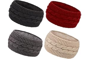 DRESHOW Diadema de Punto Cálido para Mujer Calentador de Orejas de Invierno Diademas de Ganchillo Bandas Gruesas para el Pelo de Lana