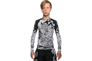 Hardcore Training Kids Rash Guard Camiseta de Compresión para Niños Unisex Manga Larga Artes Marciales BJJ Fitness Boxeo Ropa Deportiva