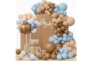 LUOBITO Kit Arco Palloncini marroni blu, 147 pezzi nudo caffè Pastello blu Boho neutro palloncini ghirlanda, Baby Shower decorazioni per ragazzi sesso rivelare compleanno matrimonio decorazione