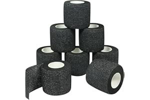 QiGui Selbstklebender Verband 8 Rollen 5cmx4.5m Verbandsmaterial Pflaster Rolle Elastische Binde Bandage Fixierbinde Haftbandage Selbstklebend für Sport und Erste Hilfe Vet Wrap Hund Pferde(Schwarz)