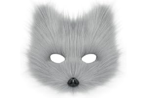 hbbhml Tier Fuchs Wolf Maske Halloween Party Cosplay Kostüme Requisiten Plüsch Katze Halbes Gesicht Masken Karneval Weihnachten Maskerade