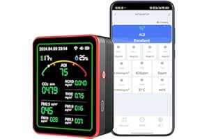 SENCKIT Monitor de calidad del aire Wi-Fi: Detector 15 en 1 que detecta PM, CO2, TVOC, HCHO, PM, AQI, temperatura y humedad. Monitor de CO2 con control remoto mediante aplicación