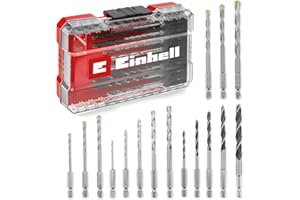 Original Einhell M-CASE 16-tlg. Bohrer-Set (Holzbohrer, Steinbohrer und Metallbohrer mit E 6.3 Schaft für Akkuschrauber und Bohrmaschinen inkl. Aufbewahrungsbox)