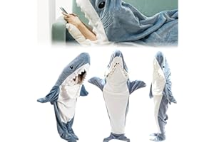 MEIRRAI Hai Decke zum Anziehen, Hai Schlafsack Superweicher Flanell Shark Schwanz Blanket Gemütlich Hoodie mit Ärmeln Kostüm Geschenk für Teenager, Erwachsene, Hai Liebhaber