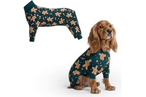 Spark Paws Dog Christmas Pyjama, Ultra-Soft and 4-Way Stretch, Recovery-Suit PJ Onesie for Small, Medium and Large Breeds - Gingerbread Man - L