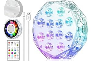 Qoolife 4" 20LED Magnetic Submersible LED Light - Pairing mit Fernbedienung, Steuerung in Gruppen, wiederaufladbare, wasserdichte, tauchbare Poolbeleuchtung, superhell & superstarker Magnet - 1 Pack