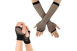 SLIVERDEW 2 Pairs Fingerless Mesh Gloves Fishnet Gloves Long Neon Fingerless Fishnet Glove Short Fishnets Mesh Glove Fish Net Arm Sleeves 80s Party Cosplay Costume Accessories, Halloween Accessories (Black)