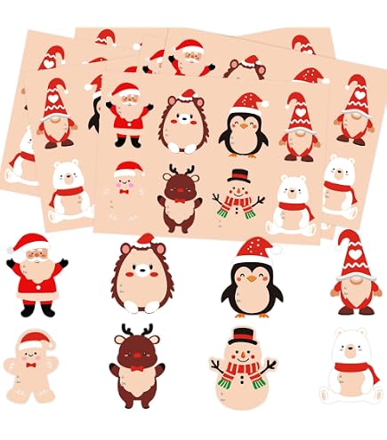 224 étiquettes Autocollantes Noël Vintage - 56 Motifs, Papier Kraft, Pour Cadeaux
