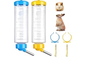 OHSN 2 Pezzi Abbeveratoio per Conigli Beverino Coniglio Abbeveratoio Criceto Criceti 250ml Erogatore D'india Acqua Accessori Conigli Porcellino per Domestici Scoiattolo Animali Giallo Blu