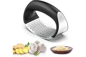 Dawumin Prensa Ajos Acero Inoxidable, Picadora de Ajo, Picador de Ajo Fácil de Usar y Limpiar, Cortador Manual de Ajo para Triturar Ajo, Jengibre (1PC-Negro)