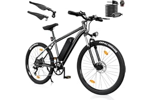 ‎FINBIKE Finbike E Bike mit USB-Slot, 26" Elektrofahrrad Abnehmbarer 10400mAh Akku,7-Gang Pro,3.5H Schnellladung,5 Fahrmodi,E-Mountainbike Reichweite Max 100km,250W Electric Fahrrad Herren Damen