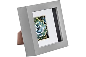 Nicola Spring 4 x 4 3D Shadow Box Photo Frame - Craft Display Picture Frame with 2 x 2 Mount - Glass Aperture - Grey