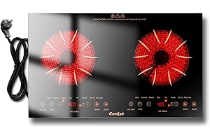 Glaskeramikkochfeld 2 Zonen mit Stecker, Cooksir Keramik Kochfeld Autark, 60CM Einbau oder Mobile, Horizontale Unabhängige Berührung, Sicherheitsschloss, 230V