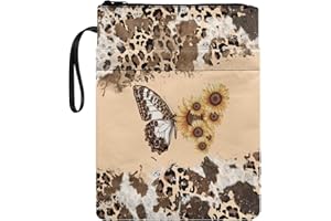 Wanyint Butterfly Book Cover Protector Sunflower Leopard Cow Print Book Sleeve with Zipper and Front Pocket 11.7 x 8.4 Inch for Women Girls Teacher Reader