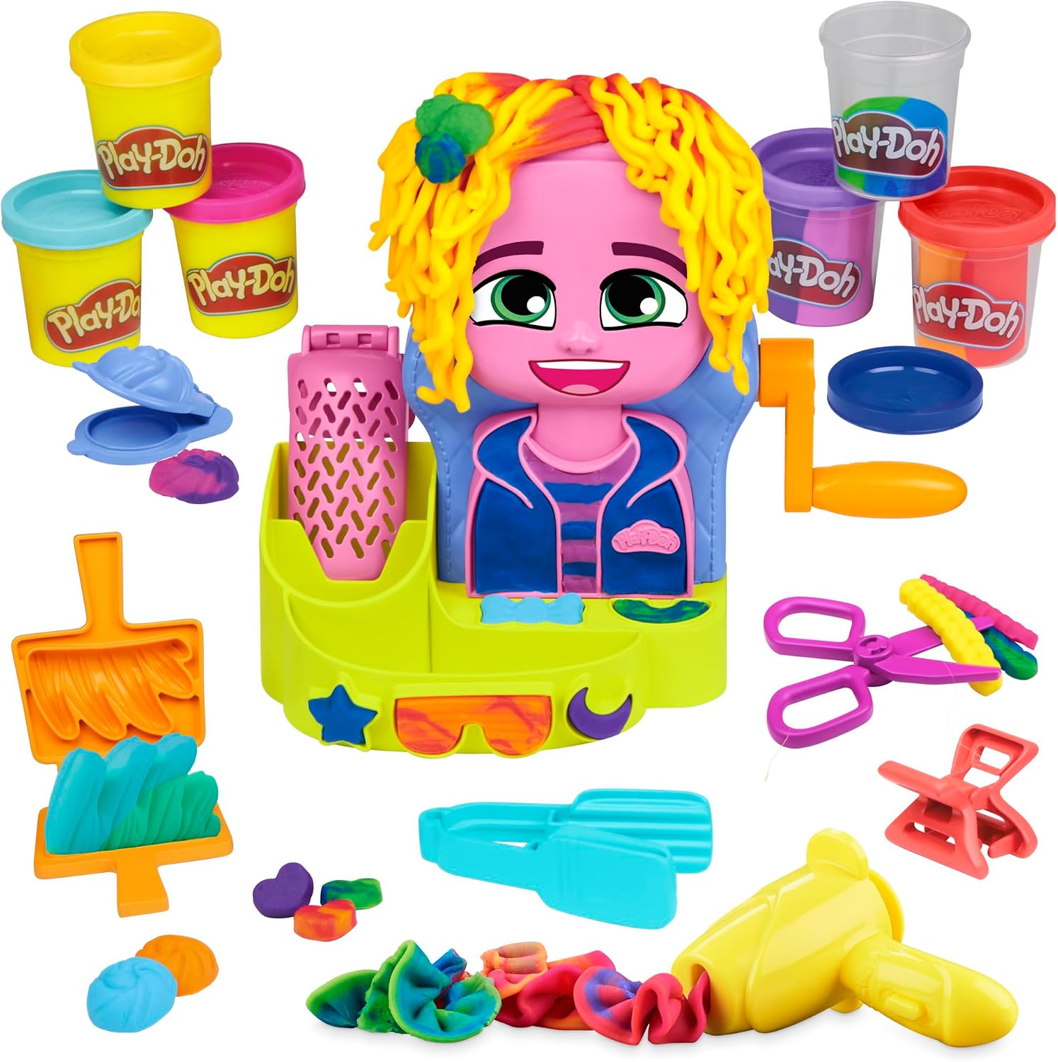Play-Doh Hasbro Peluquería, Manualidades para Niñas y Niños a Partir de 3 Años, Set con Herramientas y 6 Botes de Plastilina de Colores, Regalo Creativo