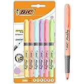 BIC Intensity Highlighter Grip Pastel Marker Fosforlu Kalem 6'lı Blister, Su Bazlı M&uuml;rekkep, 6 Pastel Renk, Kau&ccedil;uk Tuta&ccedil;lı