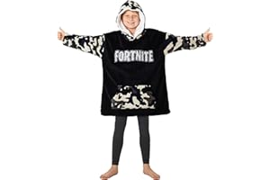 Fortnite Pull Plaid Chaud à Capuche Oversize Garçon et Ado 14+ Poncho Polaire Pull Couverture Portable Extra Longue Cadeau Gamer